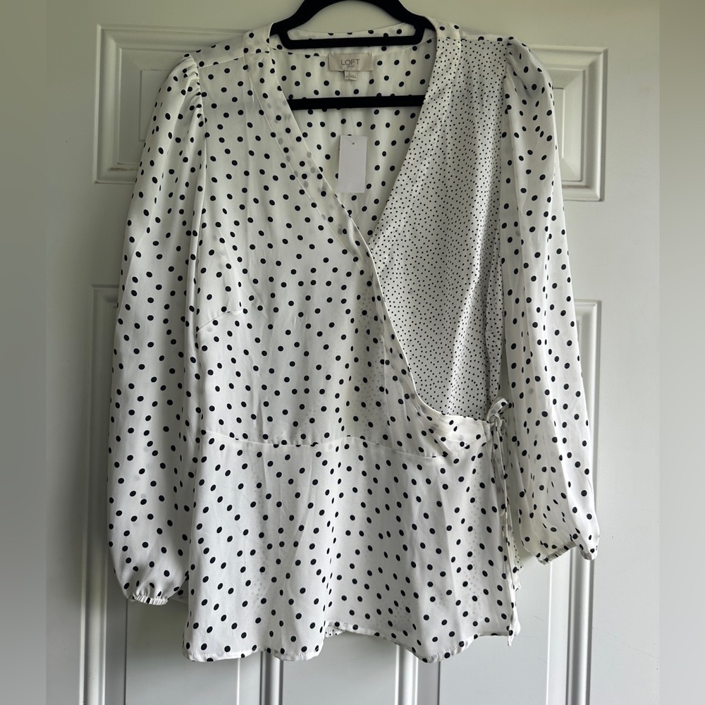 LOFT Outlet long sleeve cross front long sleeve polka dot blouse